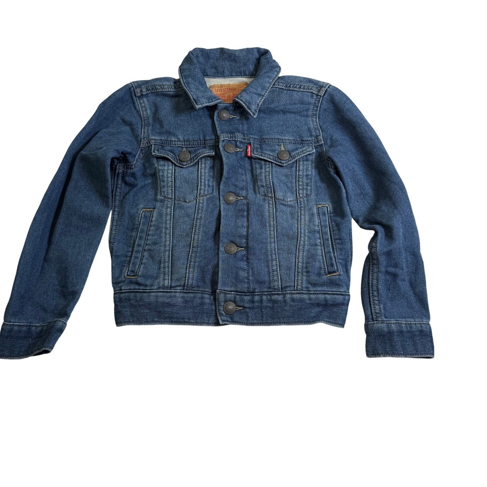 Levi's Denim Trucker Jacket Kids Size 5 Blue Excellent Knit-Like Interior